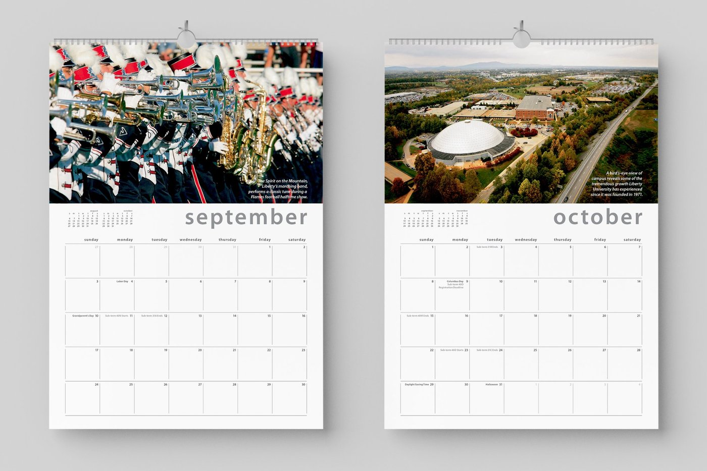 LU Online 2006 wall calendar, September and October pages with campus photography