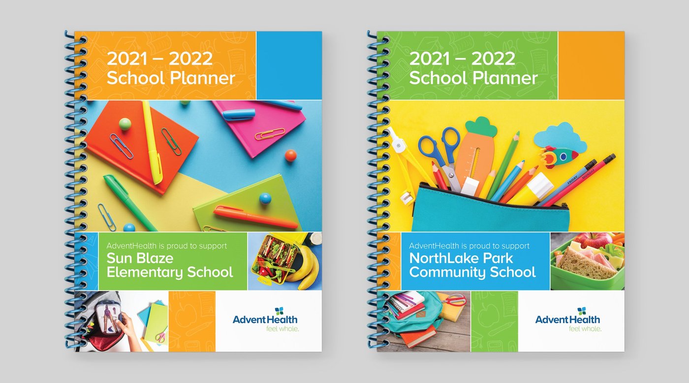 2021 to 2022 school planner covers for Sun Blaze Elementary School and NorthLake Park Community School