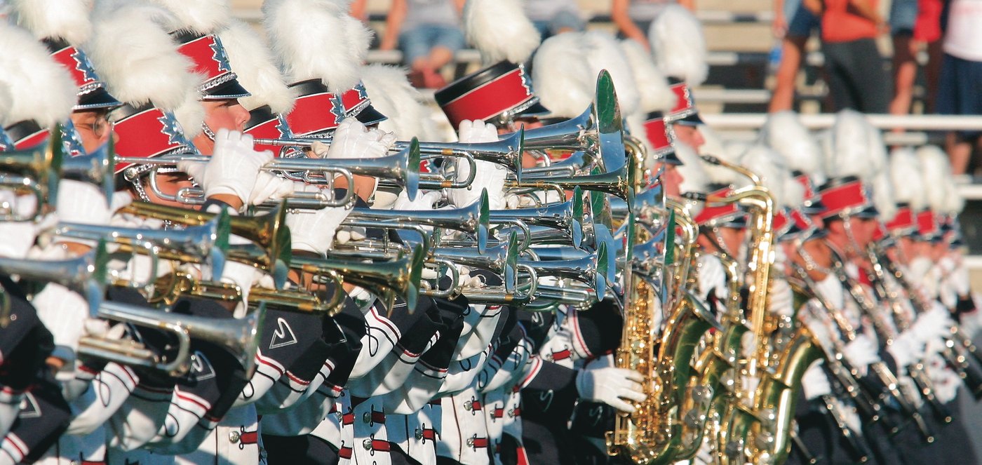 Liberty University marching band brass section, from the LU Online 2006 calendar