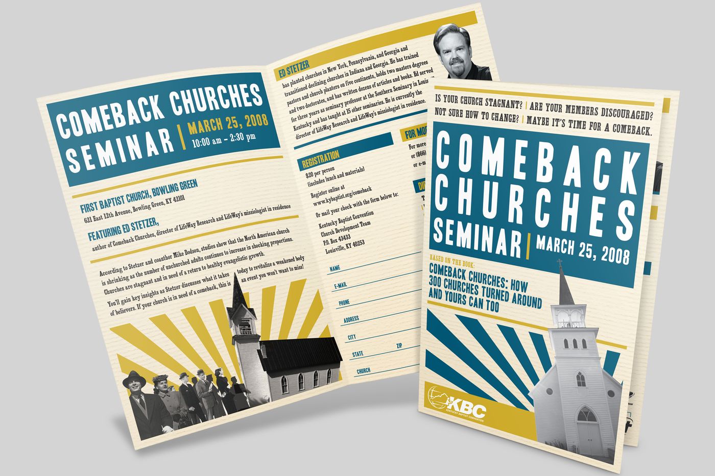 Comeback Churches Seminar brochure mailer, open and folded